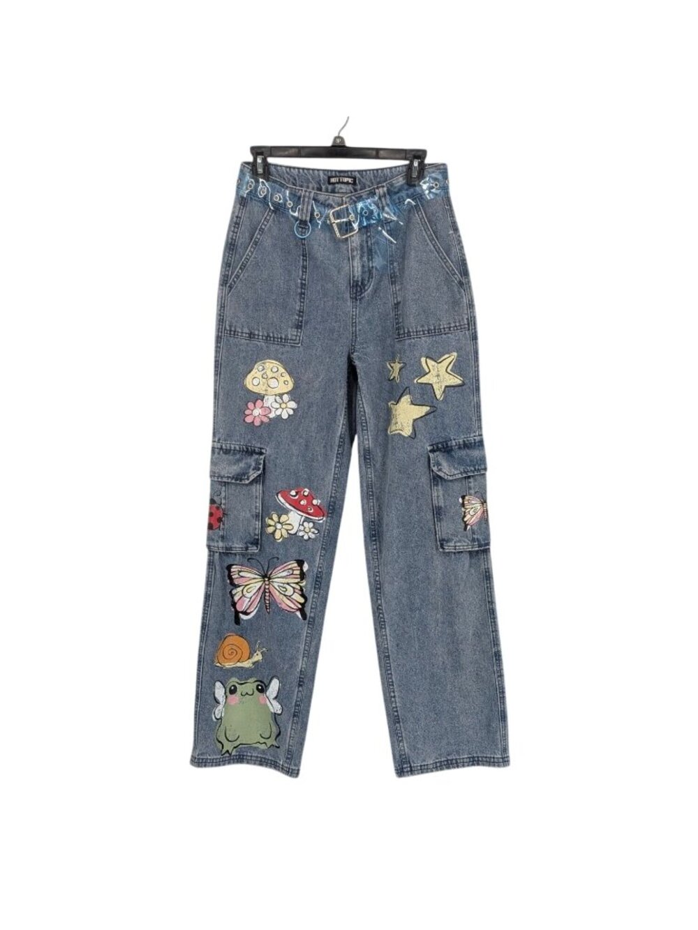 Patchwork Cargo Denim Pants Butterfly Mushroom Wide Leg Y2K Fairy Grunge 90s 3